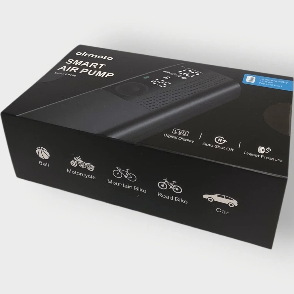 NEW Airmoto Smart Air Pump Model BP198 rechargeable inflator balls bike car tire